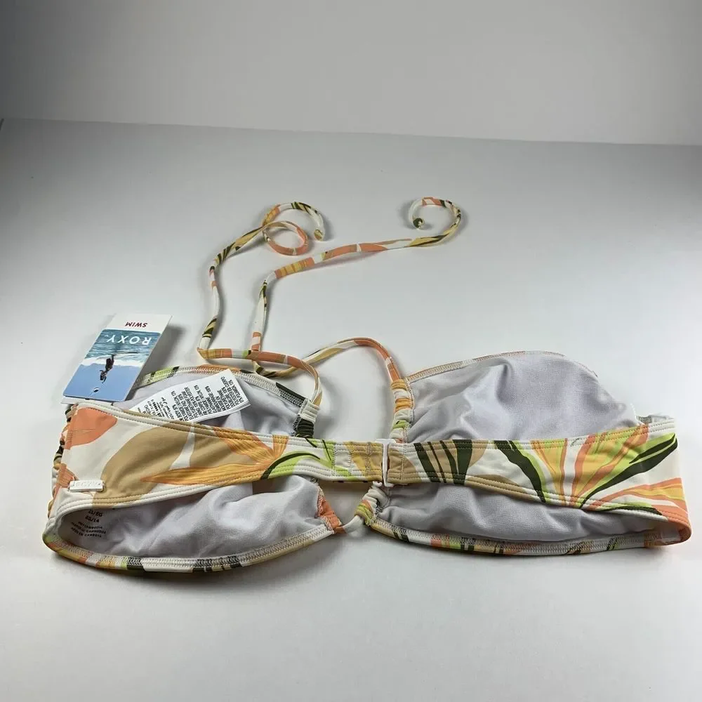 Roxy Printed Beach Classics Triangle Halter Bikini Top Womens Small Multi Floral